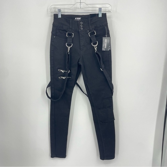 HT DENIM DURA STITCH CONSTRUCTION HI-RISE SUPER SKINNY JEANS BLACK SIZE 1 NWT - Picture 1 of 9
